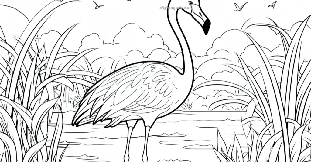 Flamingo and Forest coloring pages